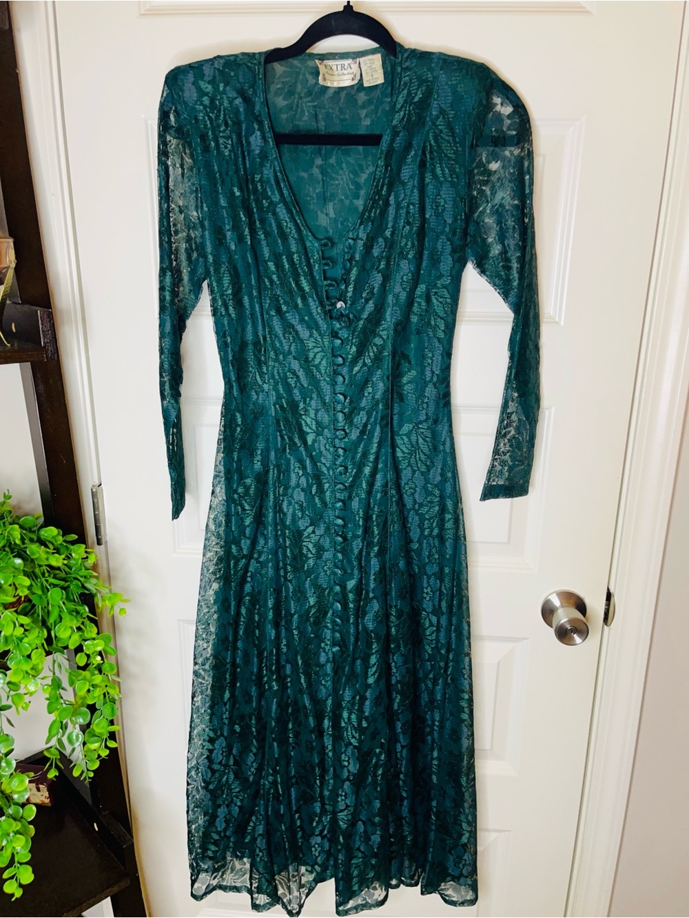 💎🪎Vtg. EXTRA FEMME COLLECTION Vtg. 1990s Emerald Green, Lace Dress